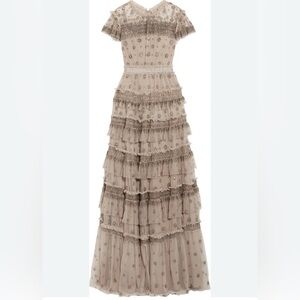 ✨NEEDLE & THREAD ROSE RUFFLE GOWN WITH SILVER BEADING   SIZE US 10